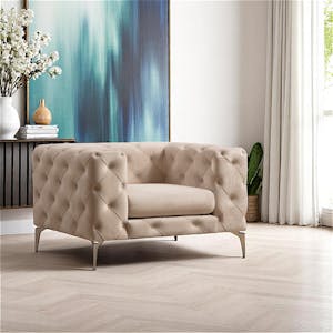 Fauteuil écru en velours capitonné DOVER